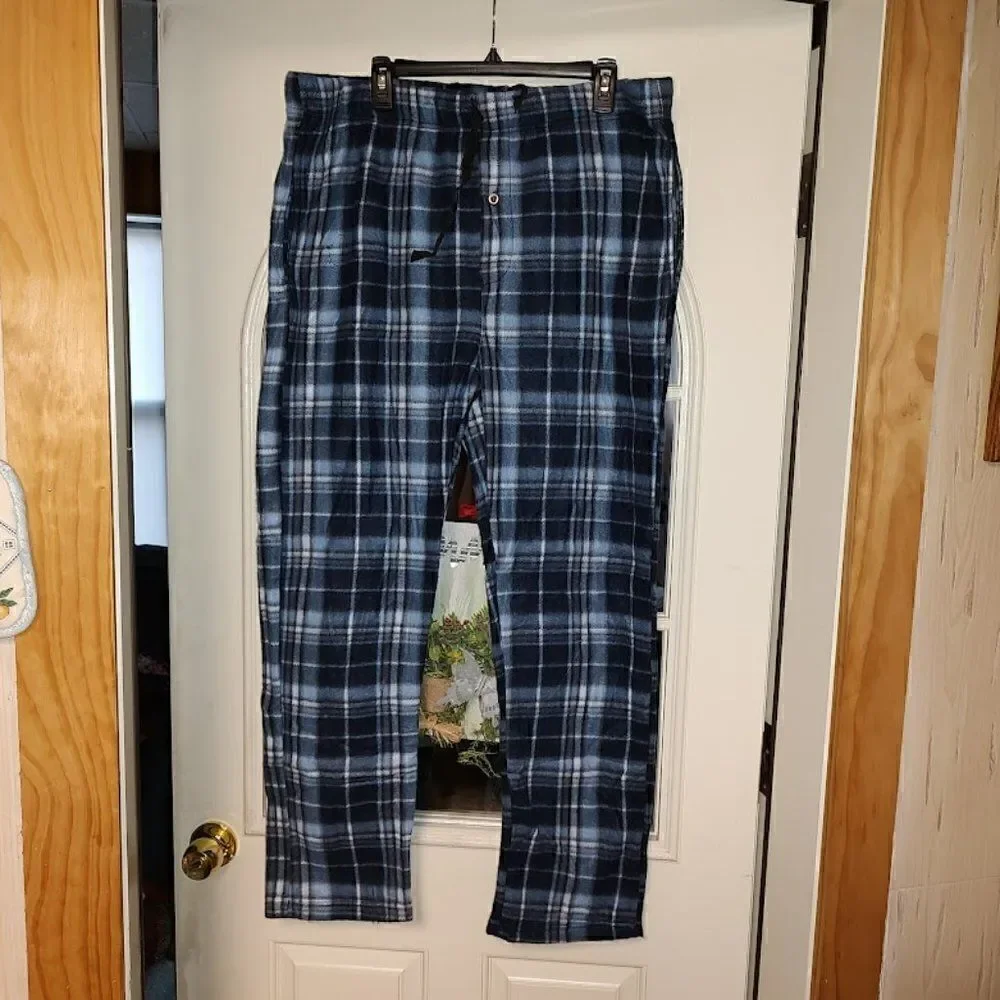New Architect Blue Plaid Fleece Sleep Pants Size Men's 2XL